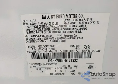 2015 Ford Taurus Se z USA, uszkodzony, nr VIN 1FAHP2D83FG121332